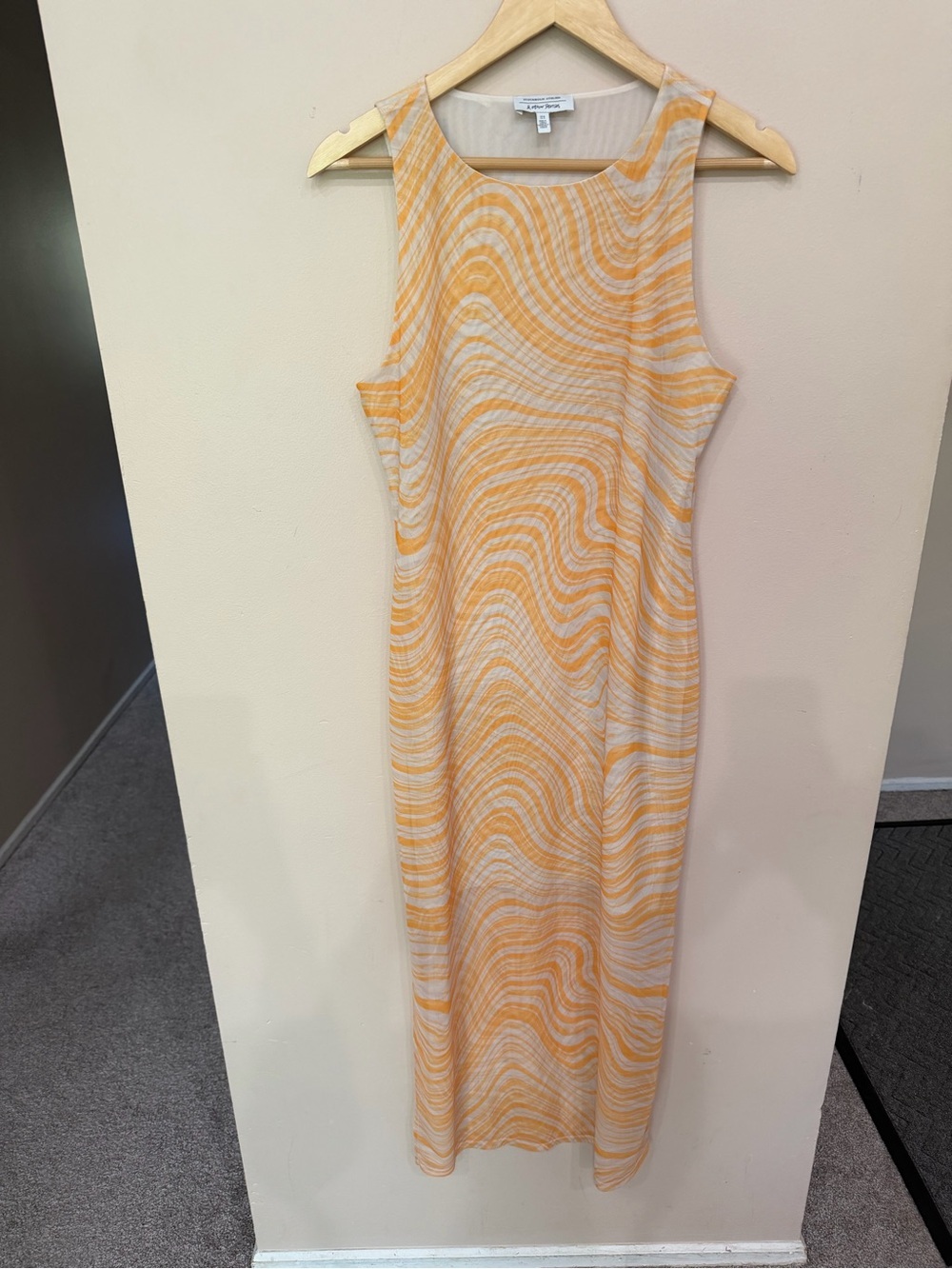& Other Stories Jersey Midi Dress Mesh Yellow Marble Womens Size Medium Ethereal
